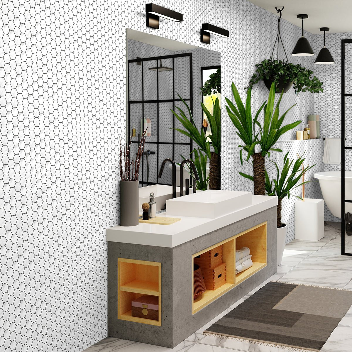 2 In Hexagon La Marca Statuarietto Polished Glazed Porcelain Mosaic - BUILDMYPLACE