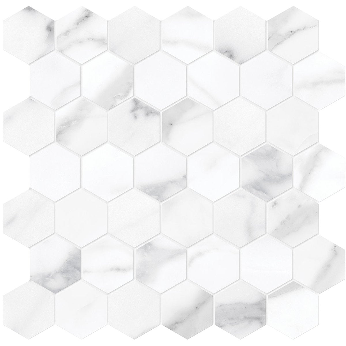 2 In Hexagon La Marca Statuario Polished Glazed Porcelain Mosaic - BUILDMYPLACE