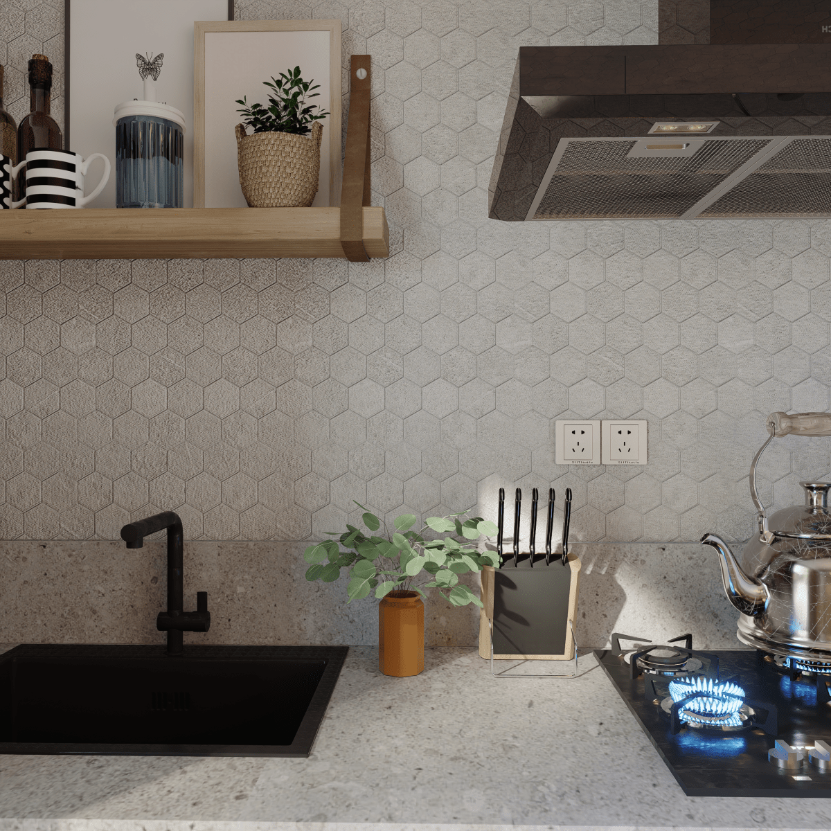 2 In Hexagon Mjork Ash Matte Color Body Porcelain Mosaic - BUILDMYPLACE