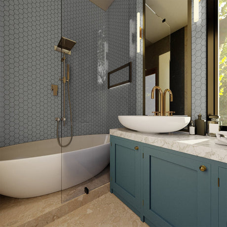2 In Hexagon Mjork Carbon Matte Color Body Porcelain Mosaic - BUILDMYPLACE