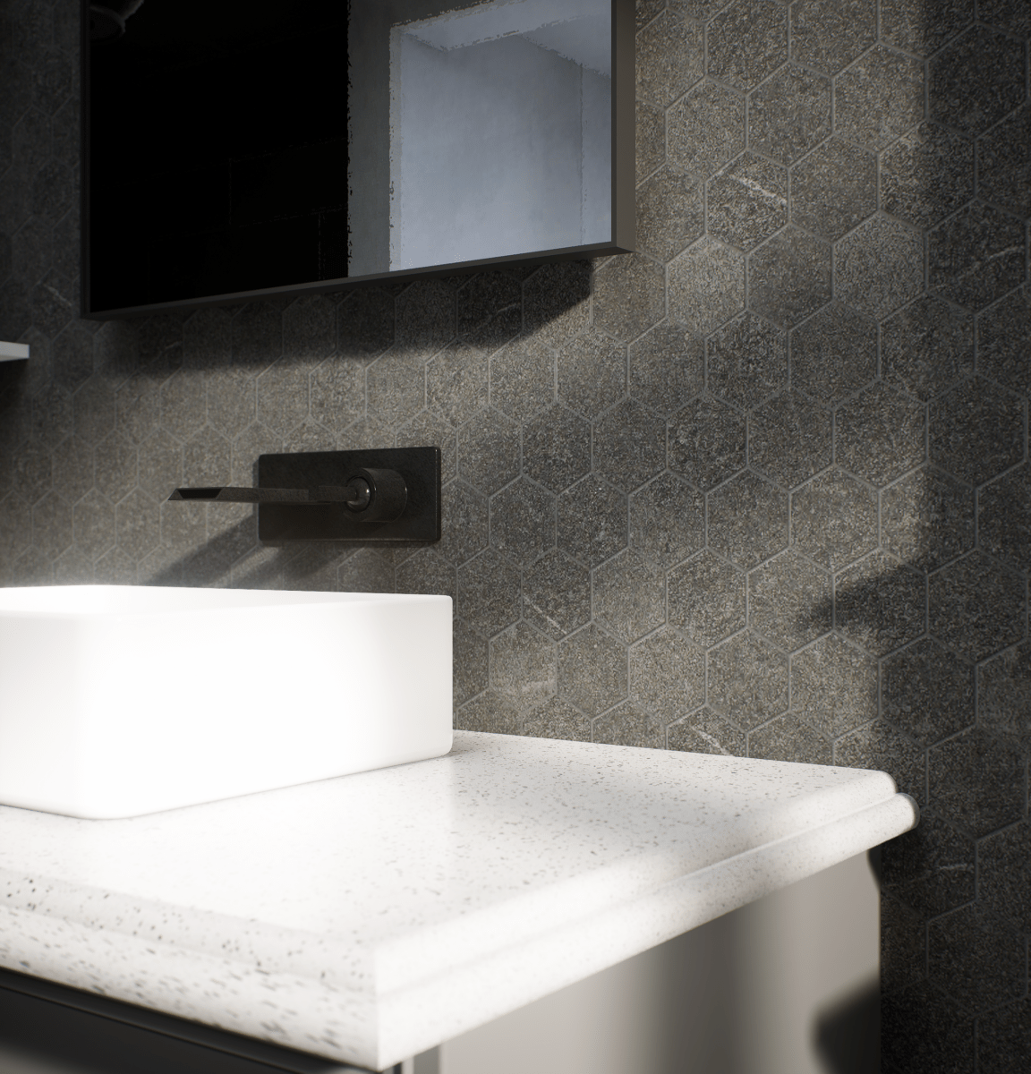 2 In Hexagon Mjork Carbon Matte Color Body Porcelain Mosaic - BUILDMYPLACE