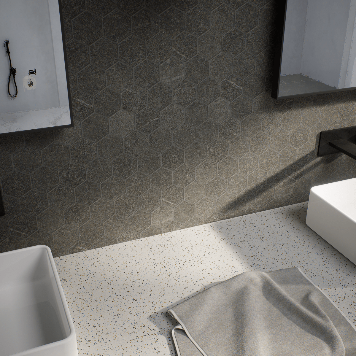 2 In Hexagon Mjork Carbon Matte Color Body Porcelain Mosaic - BUILDMYPLACE