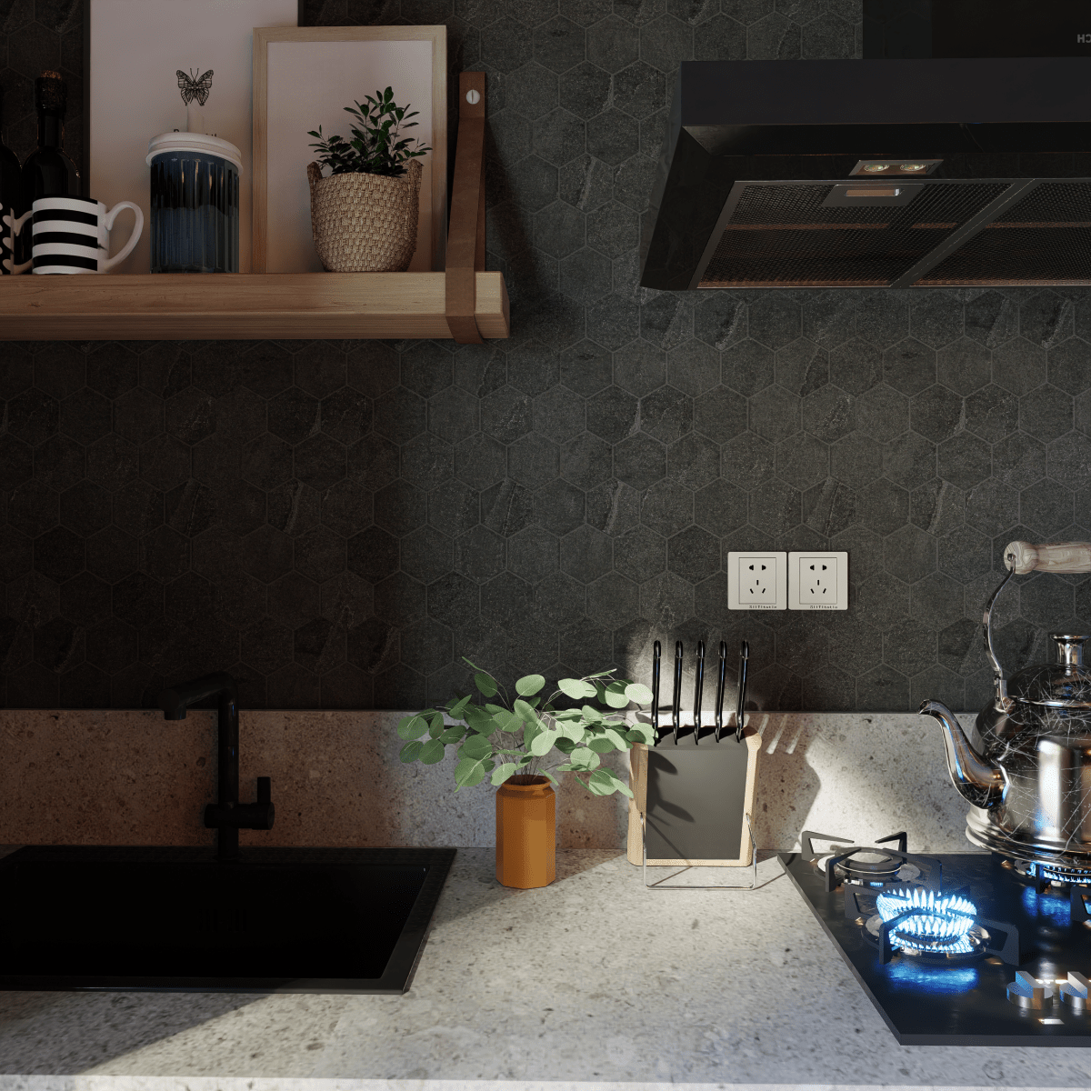 2 In Hexagon Nord Carbon Matte Color Body Porcelain Mosaic - BUILDMYPLACE