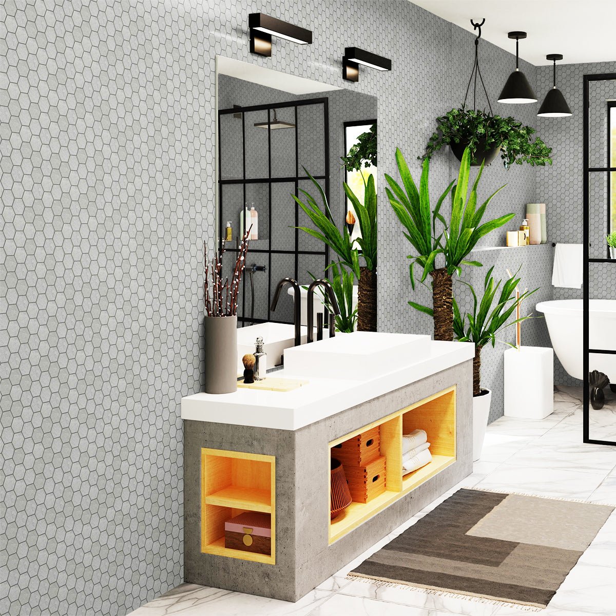 2 In Hexagon Nord Lithium Matte Color Body Porcelain Mosaic - BUILDMYPLACE