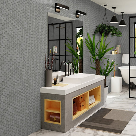 2 In Hexagon Nord Palladium Matte Color Body Porcelain Mosaic - BUILDMYPLACE