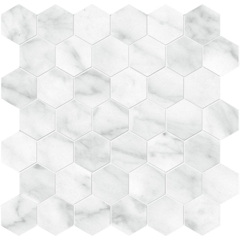2 In Hexagon Plata Carrara Abisso Matte Glazed Porcelain Mosaic