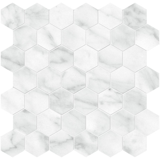 2 In Hexagon Plata Carrara Matte Glazed Porcelain Mosaic - BUILDMYPLACE