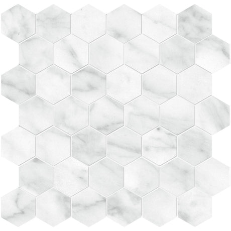 2 In Hexagon Plata Carrara Polished Glazed Porcelain Mosaic - BUILDMYPLACE