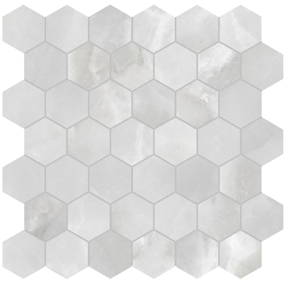 2 In Hexagon Plata Onyx Polished Glazed Porcelain Mosaic - BUILDMYPLACE