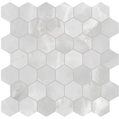 2 In Hexagon Plata Onyx Polished Glazed Porcelain Mosaic - BUILDMYPLACE