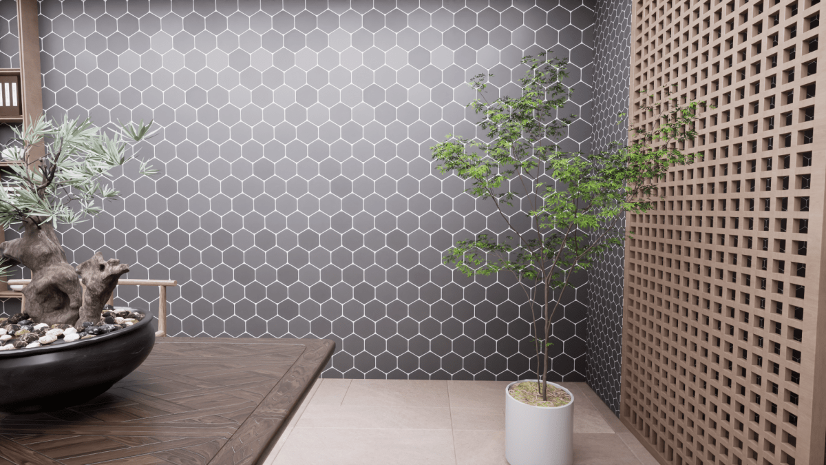 2 In Hexagon Soho Retro Black Matte Unglazed Porcelain Mosaic - BUILDMYPLACE