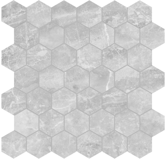 2 in. Plata Perla Grigia Hexagon Matte Glazed Porcelain Mosaic - BUILDMYPLACE