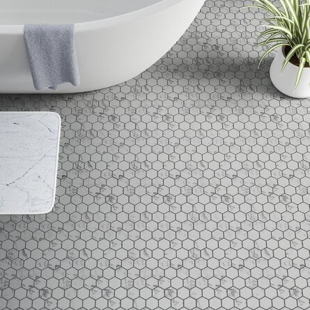 2 in. Plata Statuario Brina Hexagon Polished Glazed Porcelain Mosaic - BUILDMYPLACE