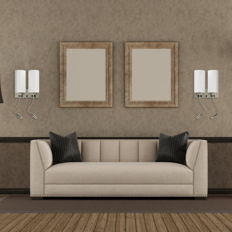 2 - Light Acrylic Wall Sconce, Brushed Nickel Finish, With LED 2*1W+1 usb+2 switches+2 outlet, LED Acrylic Wall Light - BUILDMYPLACE