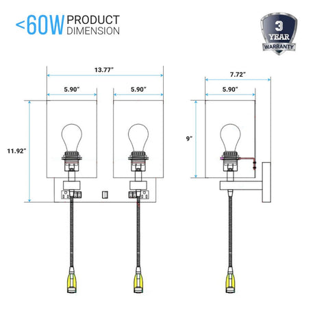 2 - Light Acrylic Wall Sconce, Brushed Nickel Finish, With LED 2*1W+1 usb+2 switches+2 outlet, LED Acrylic Wall Light - BUILDMYPLACE