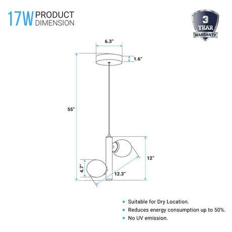 2 - Light LED Pendant Light Fixture, Dimmable, 3000K (Warm White), Matte Black - BUILDMYPLACE