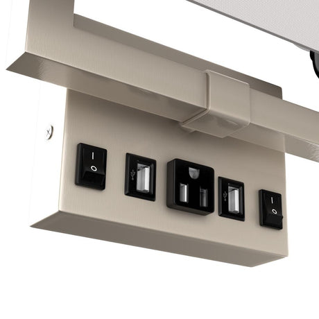2 - Light, Wall Sconce for Bedroom with 2 Switch, 2 USB, 2 Type C & 1 Outlet, White Fabric / Acrylic Shade, Wall Mounted Lamps for Hotel, Corridor and Restaurant - BUILDMYPLACE