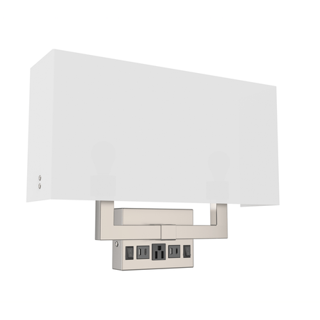 2 - Light, Wall Sconce for Bedroom with 2 Switch, 2 USB, 2 Type C & 1 Outlet, White Fabric / Acrylic Shade, Wall Mounted Lamps for Hotel, Corridor and Restaurant - BUILDMYPLACE