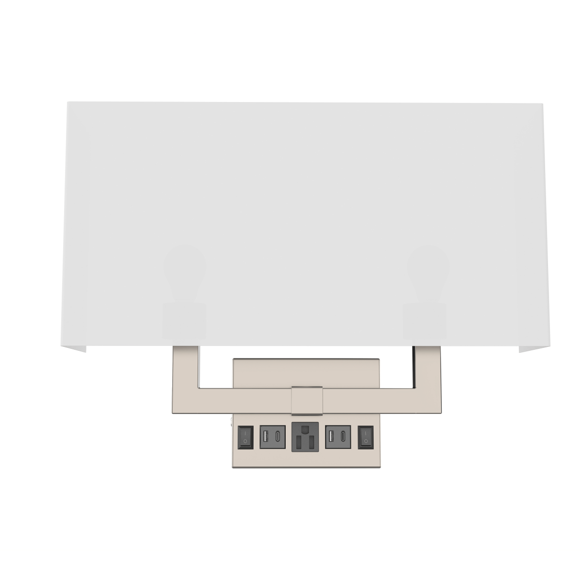 2 - Light, Wall Sconce for Bedroom with 2 Switch, 2 USB, 2 Type C & 1 Outlet, White Fabric / Acrylic Shade, Wall Mounted Lamps for Hotel, Corridor and Restaurant - BUILDMYPLACE