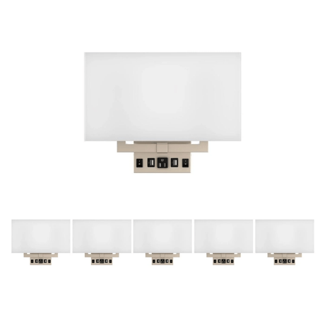 2 - Light, Wall Sconce for Bedroom with 2 Switch, 2 USB, 2 Type C & 1 Outlet, White Fabric / Acrylic Shade, Wall Mounted Lamps for Hotel, Corridor and Restaurant - BUILDMYPLACE