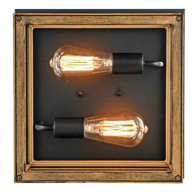 2 - Light Wood Frame Flush Mount Ceiling Light with Black Sockets - BUILDMYPLACE