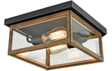 2 - Light Wood Frame Flush Mount Ceiling Light with Black Sockets - BUILDMYPLACE