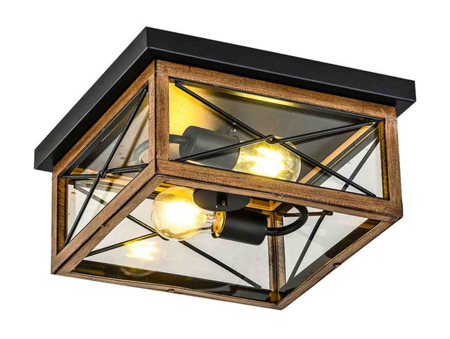 2 - Lights Indoor Outdoor Flush Mount Ceiling Lamp Farmhouse Close to Ceiling Light Fixtures with Wood Texture Finish for Kitchen Dining Room Bedroom Porch Hallway Entryway - BUILDMYPLACE