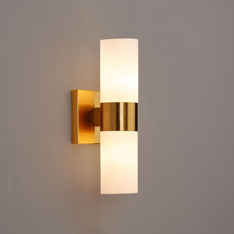 2 Lights - LED Wall Sconce W/ Frosted Glass Shade - E26 Base - UL Listed, Brushed Brass Finish - BUILDMYPLACE