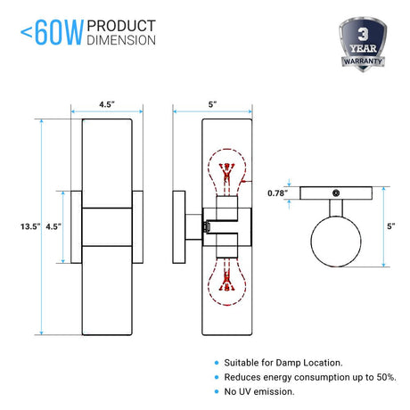 2 Lights - LED Wall Sconce W/ Frosted Glass Shade - E26 Base - UL Listed, Brushed Brass Finish - BUILDMYPLACE