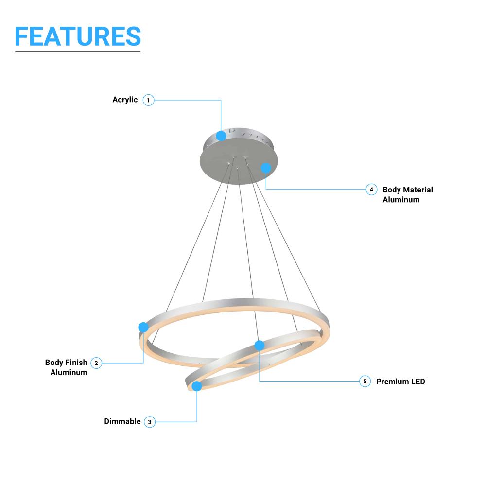 2 - Ring, Circular LED Chandelier, 60W, 3000K, 2800LM, Dimmable, 3 Years Warranty - BUILDMYPLACE