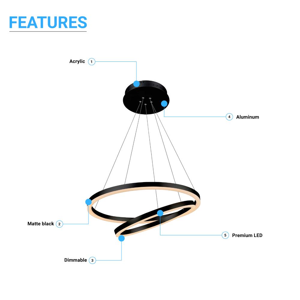 2 - Ring, Circular LED Chandelier, 60W, 3000K, 2800LM, Dimmable, 3 Years Warranty - BUILDMYPLACE