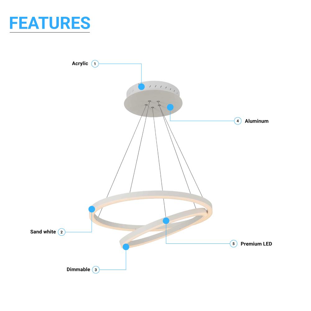 2 - Ring, Circular LED Chandelier, 60W, 3000K, 2800LM, Dimmable, 3 Years Warranty - BUILDMYPLACE