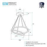 2 - Ring, Circular LED Chandelier, 60W, 3000K, 2800LM, Dimmable, 3 Years Warranty - BUILDMYPLACE