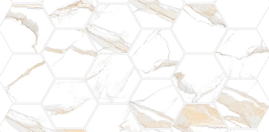 2" X 2" Calacatta Gold Hexagon Polished Mosaic Tile - BUILDMYPLACE