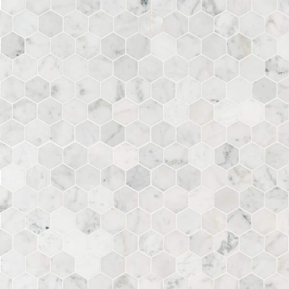 2" X 2" Hexagon Carrara White Honed Marble Mosaic Wall Tile (9.8SQ FT/CTN) - BUILDMYPLACE