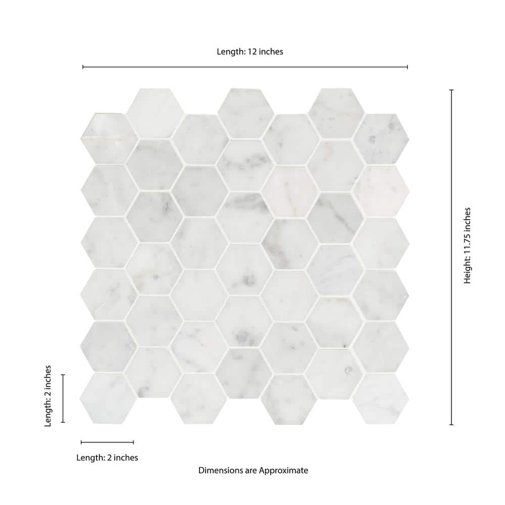 2" X 2" Hexagon Carrara White Honed Marble Mosaic Wall Tile (9.8SQ FT/CTN) - BUILDMYPLACE