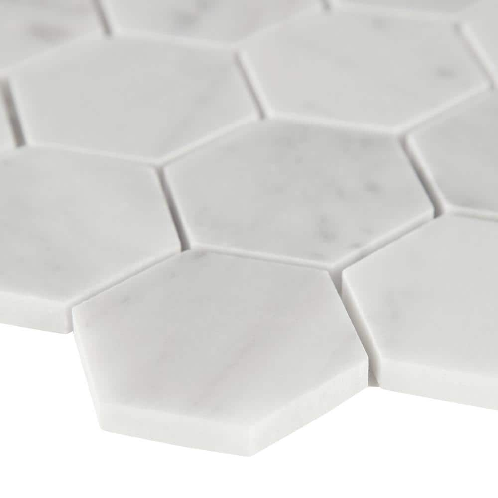 2" X 2" Hexagon Carrara White Honed Marble Mosaic Wall Tile (9.8SQ FT/CTN) - BUILDMYPLACE