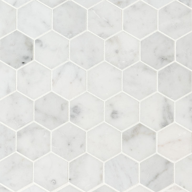 2" X 2" Hexagon Carrara White Honed Marble Mosaic Wall Tile (9.8SQ FT/CTN) - BUILDMYPLACE