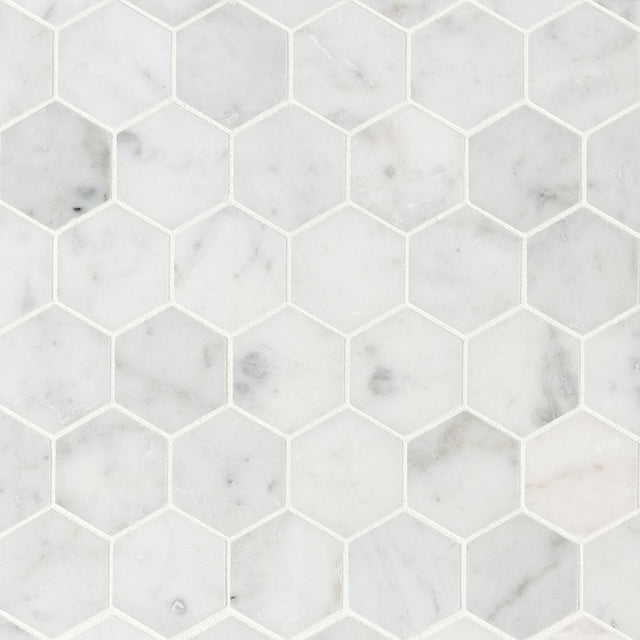 2" X 2" Hexagon Carrara White Honed Marble Mosaic Wall Tile (9.8SQ FT/CTN) - BUILDMYPLACE