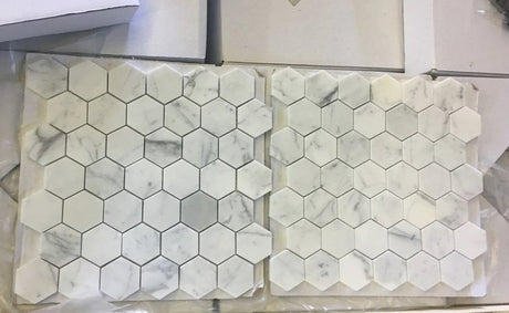 2" X 2" Hexagon Carrara White Honed Marble Mosaic Wall Tile (9.8SQ FT/CTN) - BUILDMYPLACE