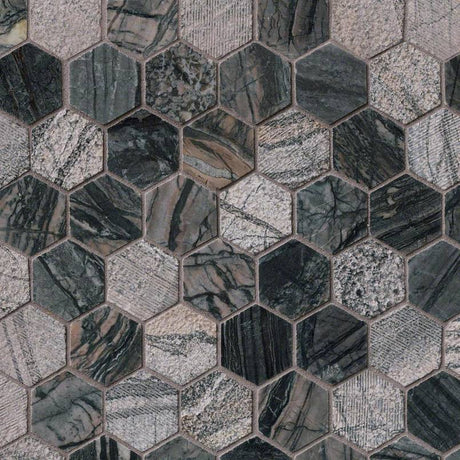 2" X 2" Hexagon Henley Black Multi Finish Mosaic Tile (9.8SQ FT/CTN) - BUILDMYPLACE