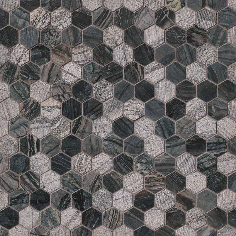 2" X 2" Hexagon Henley Black Multi Finish Mosaic Tile (9.8SQ FT/CTN) - BUILDMYPLACE