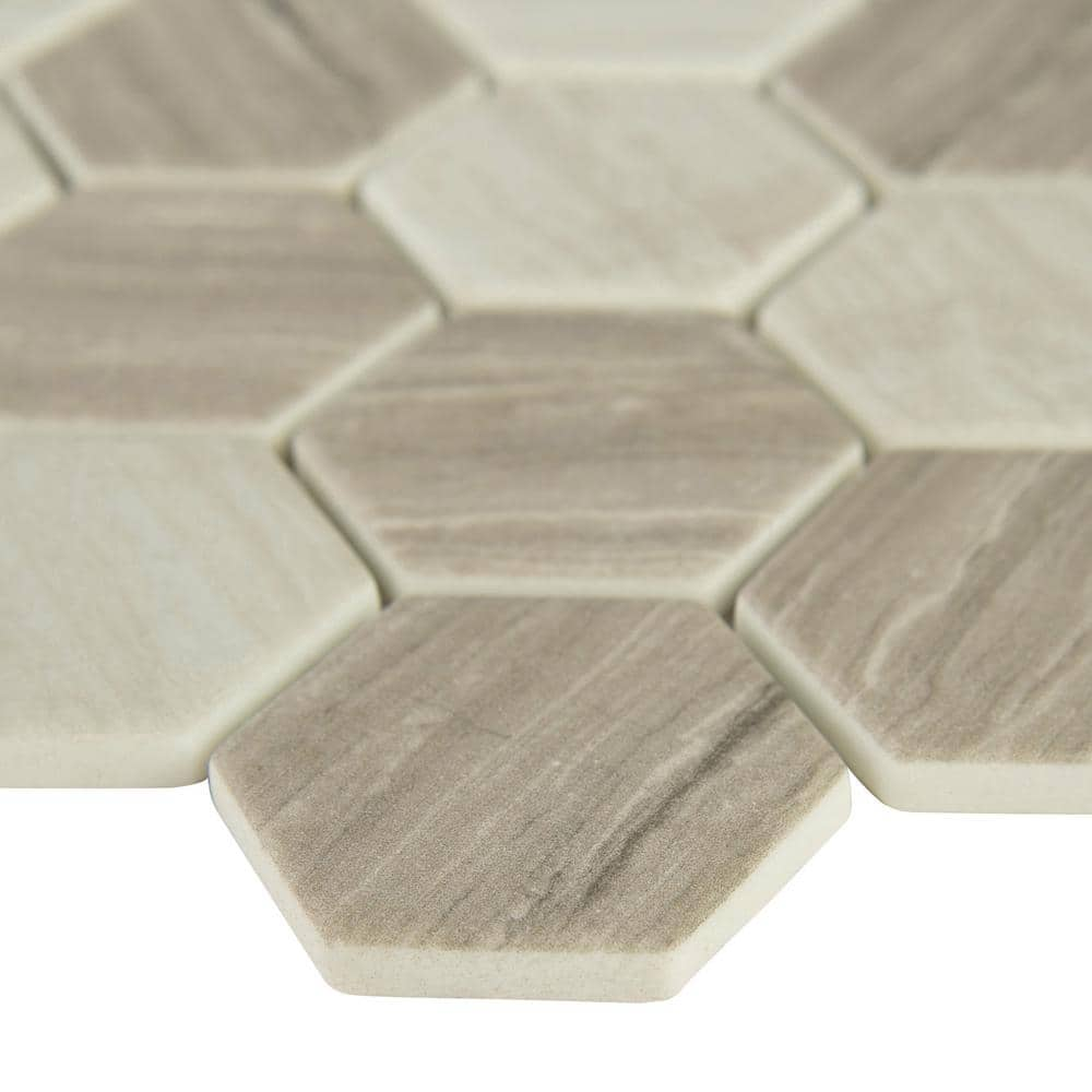 2" X 2" Hexagon Silva Oak Light Gray Glass Mosaic Tile (14.7SQ FT/CTN) - BUILDMYPLACE