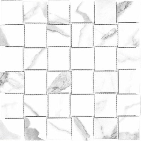 2 X 2 In Basketweave Mayfair Statuario Polished Glazed Porcelain Mosaic - BUILDMYPLACE