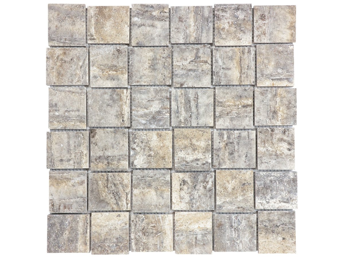 2 X 2 In Basketweave Silver Ash Filled & Honed Veincut Travertine Mosaic - BUILDMYPLACE