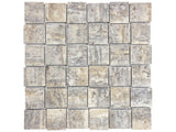 2 X 2 In Basketweave Silver Ash Filled & Honed Veincut Travertine Mosaic - BUILDMYPLACE