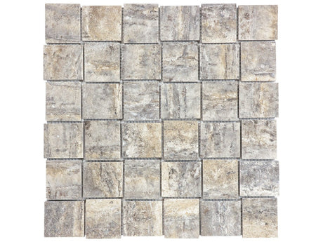 2 X 2 In Basketweave Silver Ash Polished Veincut Travertine Mosaic - BUILDMYPLACE