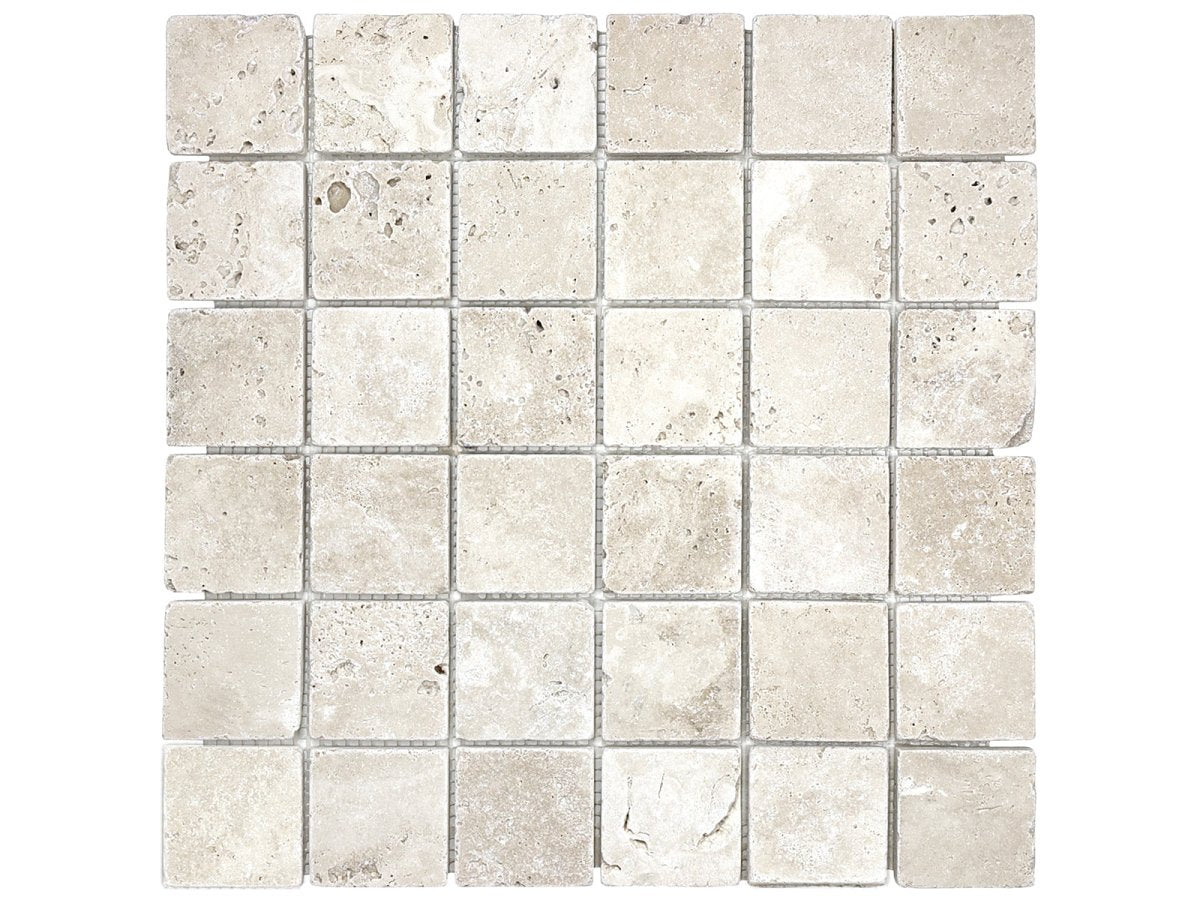 2 X 2 In Ivory Tumbled Travertine Mosaic - BUILDMYPLACE