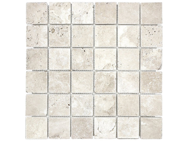 2 X 2 In Ivory Tumbled Travertine Mosaic - BUILDMYPLACE