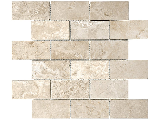 2 X 4 In Brick Ivory Filled & Honed Travertine Mosaic - BUILDMYPLACE